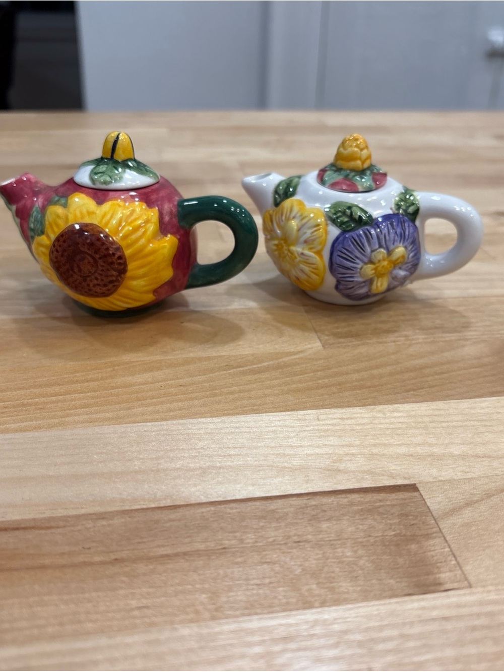 Vintage 1996 CBK Mini Yellow Sunflower Teapot & Pansy Floral Teapot w/lids